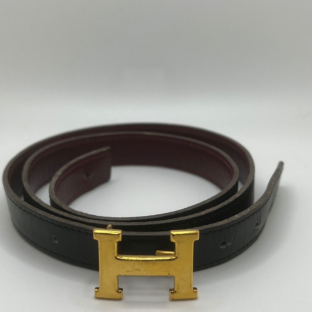 Authentic Vintage Hermes Black/Red Lizard Belt/Signature H Buckle (Stamped)